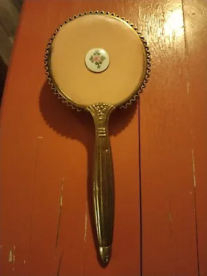 Vintage Antique Brass Hair Brush Intricate Handle Painted Flower Design • $2.99