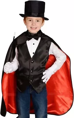Jr  Magician With Cape Vest Hat Gloves Bowtie And Wand Black Red • $40.95