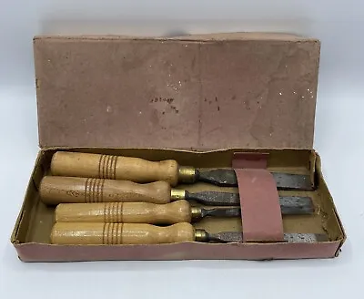 Vintage Wood Chisels Set Of 4 Bevel Edge Made In England Sheffield Steel Boxed • $44.20
