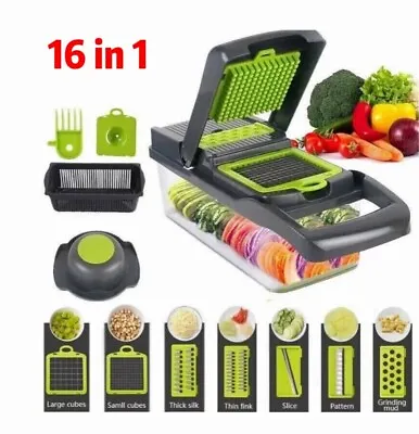 16 In 1 Vegetable Chopper Salad Fruit Mandolin Slicer Food Dicer Cutter Peeler • £9.59