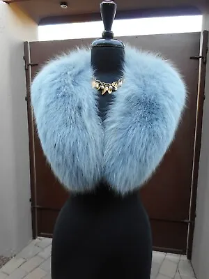 LUSH SOFT Genuine Denim Blue Fox Fur Collar Scarf Wrap Fling Stole Boa 48” • $400