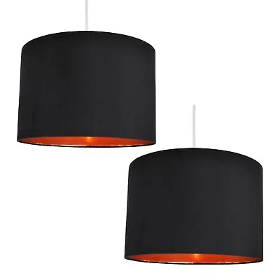 Pair Of Modern Black Faux Silk Drum Ceiling Light Shade Easy Fit Pendant • £27.99