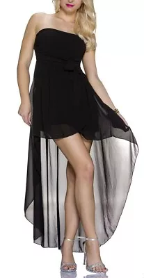 Sexy Ladies Mullet Chiffon Mini Dress Bandeau High Low Dress 34/36/38 Black • $31.89