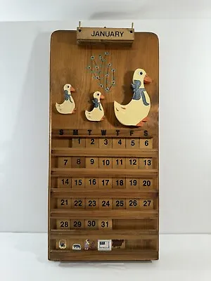 Vtg Wooden Perpetual Calendar 23” Tall W/Changeable Month Days Cottage Core • $48.99