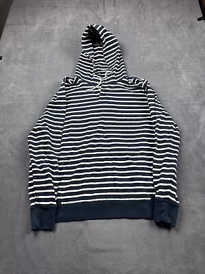 J.Crew Vintage Fleece Sweatshirt Women's L Striped Hoodie Blue White Drawstring • $19.95