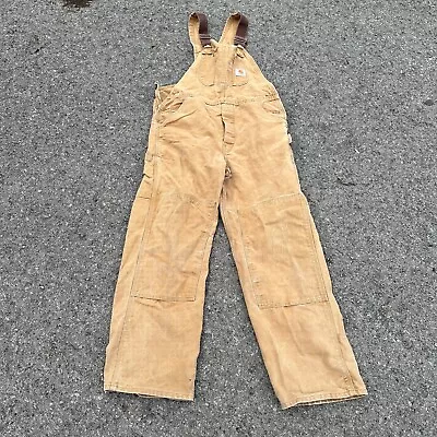 Vintage Carhartt Overalls Unlined Duck Bib Double Knee R01 BRN 34x30 USA MADE • $52.40