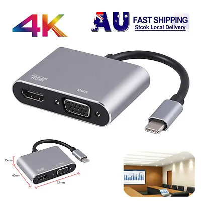 $15.95 • Buy USB Type C To HDMI VGA Adapter Hub 4K Video Adapter Cable For HDTV Monitor PC
