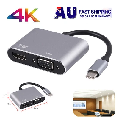 $15.95 • Buy USB Type C To HDMI VGA Adapter Hub 4K Video Adapter Cable For HDTV Monitor PC
