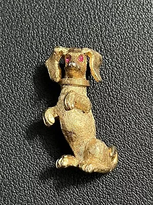 Vintage Napier Dachshund Weiner Dog Gold Tone Pink Rhinestone Brooch Pin • $24.99