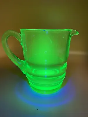 Vintage Green Depression Vaseline Glass Measuring 2 Pint Pitcher • $74.95