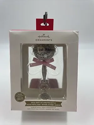 Hallmark Ornaments Metal Babys 1st Christmas Rattle Pink Dated 2022 New • $15.30