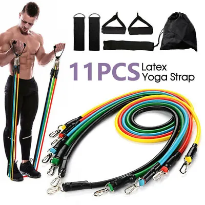 11PCS Latex Yoga Strap Resistance Bands Exercise Home Gym Tube Fitness Elastic • $13.46