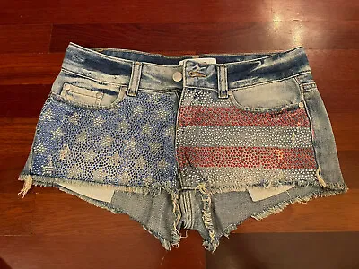 Victoria’s Secret PINK American Flag Bedazzled Beaded Denim Shorts Size 0 • $39