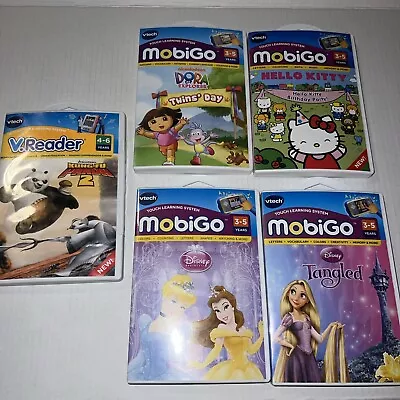 VTech LOT Of 5-MobiGo 4 Game Lot Includes 2 Disney & New V.Reader KungFu Panda 2 • $39.86