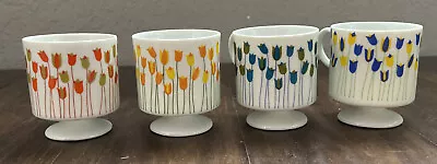 Vintage Retro Mod Flower Pedestal Mug Set Of 4 Japan Mid Century Expresso Coffee • $28