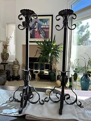 Pair Vintage Biscottini Cast Iron Wrought Floor Candelabras Large 28in. W 14lbs. • $449.99