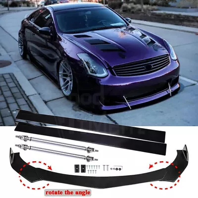 For Infiniti G37 G35 Coupe Gloss Black 78.7  Side Skirt + Front Lip + Strut Rods • $123.32