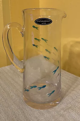 Contemporary Cynthia Rowley Crystal Water Pitcher W/Blue Cut To Clear Fish Decor • $24.50