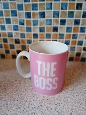 The Boss Large Over Sized Pint Mug Pink White Writingnew 11.5cm High 9.5cm Diam  • £6.99