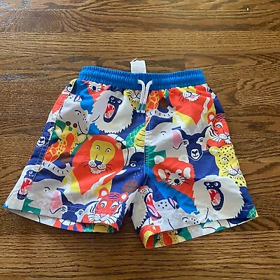 Mini Boden Jungle Safari Animal Print Blue Swim Trunk Shorts | Kid's 4-5 • $16.99