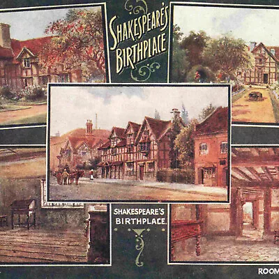 Shakespears Birthplace Multiview - Salmon Artist Drawn Postcard S32 • £5.95