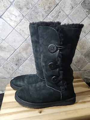 UGG Bailey Button Triplet Shearling Lined Tall Boots Size 8 Style 1873 Black • £38.92