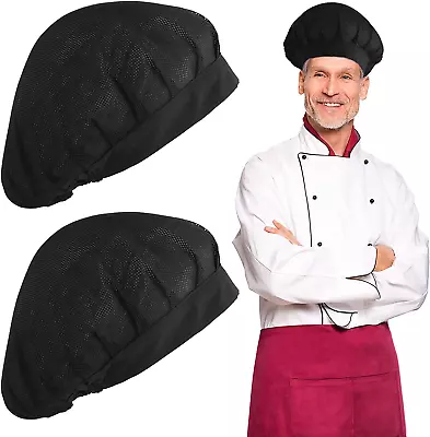 2Pcs Chef Hat Kitchen Cooking Chef Cap Black Adjustable Food Service Hair Nets R • £5.85