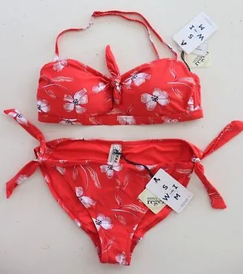 Fat Face Bold Blooms Bow Bandeau Floral Padded Bikini - Red - Women Uk10 16 • £36.99