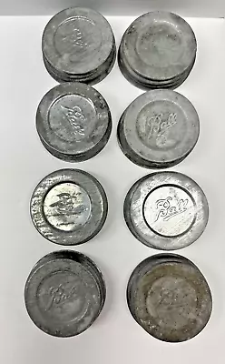 Lot Of 8 Vtg Antique Ball ZINC Porcelain Lined LIDS Regular Mouth Mason Jar #1 • $15