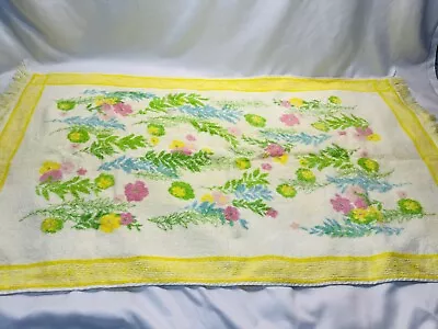 Vintage Bath Towel Floral MCM Boho Bathroom Drying Towel Flower Fringe 23x42” • $9.86