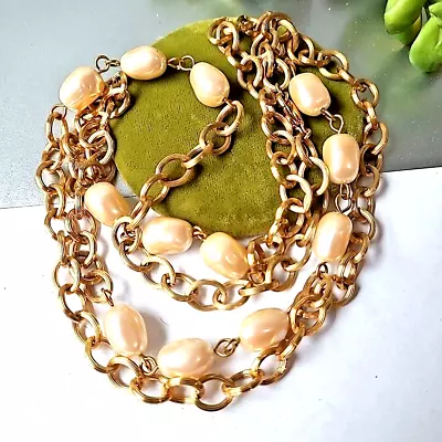 Vintage Estate Monet Gold Tone Baroque Pearls Imitation Chain Necklace 42 L • $2.25