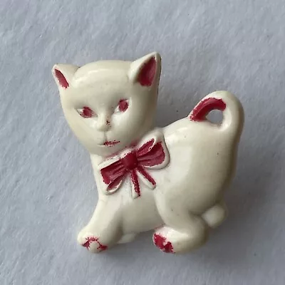 Goody Vtg Kitty Cat Kitten Hair Clip Barrette Plastic Metal 1950s White & Red • $15.01