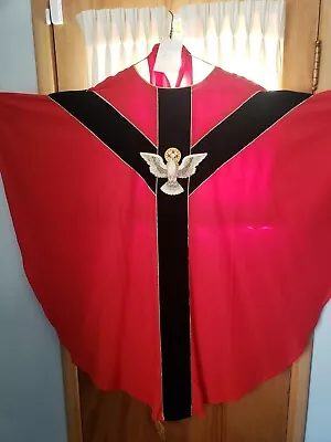 Catholic Antique Vintage Altar Red Vestment Holy Spirit Pentecost + Stole  #61 • $299.99