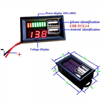 £4.16 • Buy 12V Lead Acid Battery BMS Capacity Level Indicator Volt Meter Dual USB Charger
