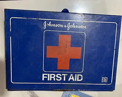 Vintage Johnson & Johnson First Aid Kit Blue Metal Box 8161 H2 Full • $19.95
