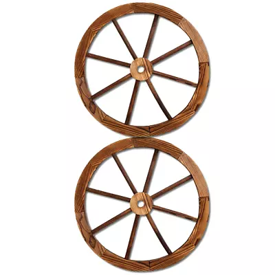 Set Of 2 Vintage Style Wooden Wagon Wheels Rustic Garden DecorWall ArtCountry • $51.42