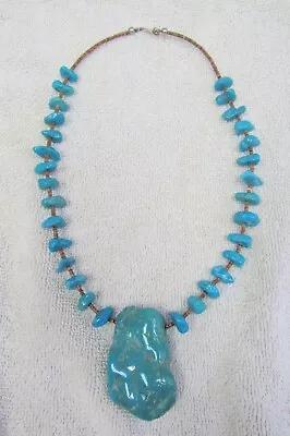 Vintage Navajo Indian Royston Turquoise Stone & Sterling Silver Nuggets Necklace • $84.93