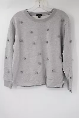 J Crew Sweatshirt Womens Medium Gray Pom Pom Crewneck Cotton Pullover • $17.79