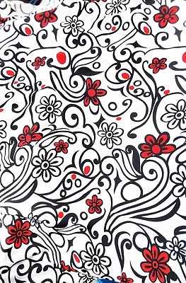 Red Black White Floral Matte Jersey Stretch Polyester Fabric  1.5 Yds X 56  • $17.99