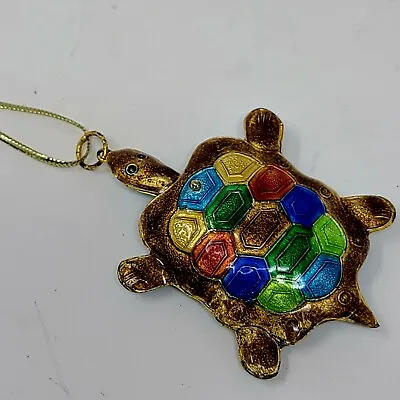 Vintage Sea Turtle Pendant Movable Gold Green Blue  Tortoise Jewelry Ornament • $13.59