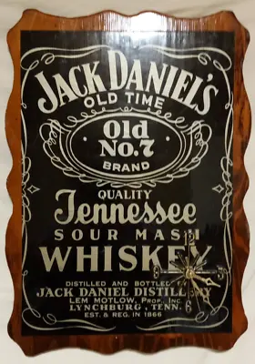 Rare Vintage 70s Wood Laquer Jack Daniels No.7 Whiskey Wall Clock Works! 22x15 • £36.14