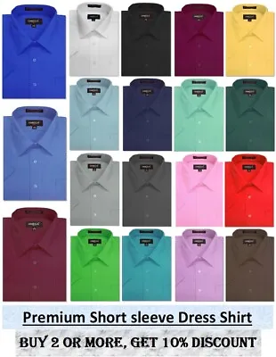 Mens Solid SHORT SLeeve Premium Regular Fit Dress Shirts 26 Colors Size S~5XL • $22.99