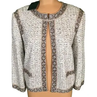 NWT ST. JOHN Knits Kira Tweed Knit Safari Multi Topper Jacket Blazer Sz 14 $1295 • $564.17