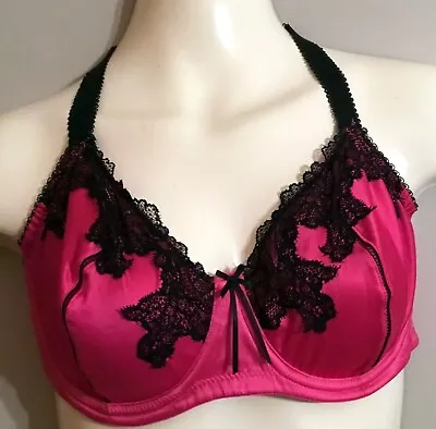 Marie Meili Bra Hot Pink Black Lace 36DD Underwire No Padding • £8.68