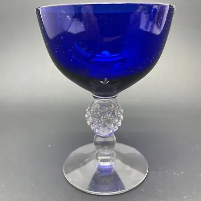 Morgantown Glass Golf Ball Low Sherbet Cobalt Ritz Blue 4 1/8” Tall Blown Glass • $8.99