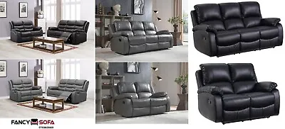 Crafton Leather Recliner Sofa 3&2 Seater Set/ 3 Seater/ 2 Seater/ Black/ Grey • £399