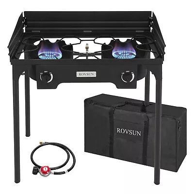 2 Burner Propane Camping Stove + Windscreen + Bag 150000BTU Outdoor Gas Cooker • $99.99