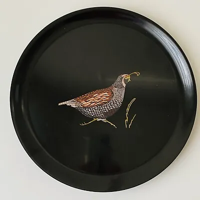 Couroc Of Monterey Inlaid Brass Round Tray With Quail Partridge Bird 10 1/2” MCM • $21.99
