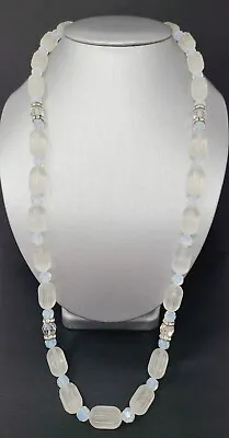 Vintage Frosted Lucite Glass Opal Statement Necklace Clear Rhinestone Rondelle  • $79