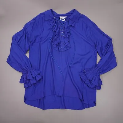 The Pirate Dressing Shirt Men XL Royal Blue Halloween Renaissance Ruffle Costume • $24.88